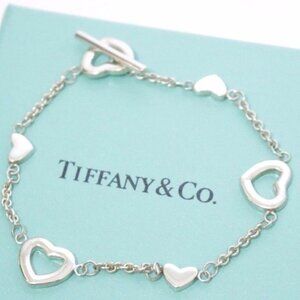 Tiffany & Co. Sterling Silver Open Heart Lariat Chain Toggle Bracelet
